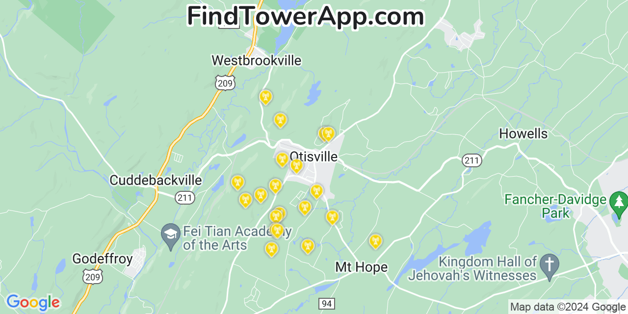 AT&T 4G/5G cell tower coverage map Otisville, New York