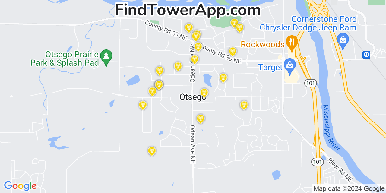 Verizon 4G/5G cell tower coverage map Otsego, Minnesota