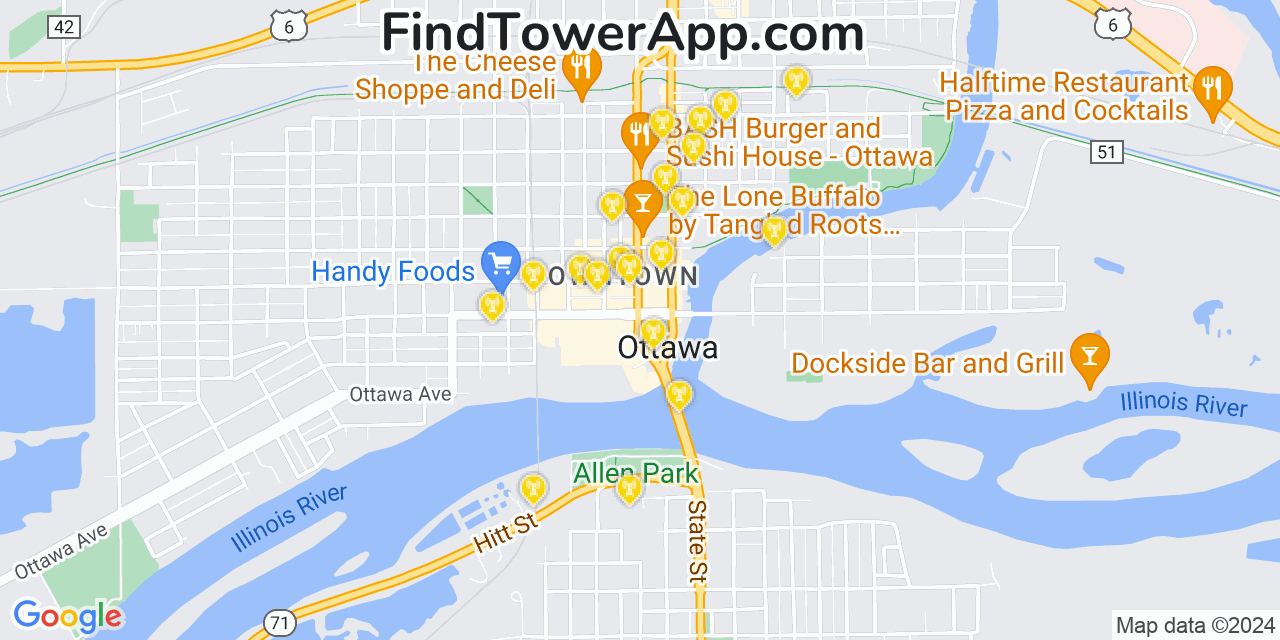 AT&T 4G/5G cell tower coverage map Ottawa, Illinois