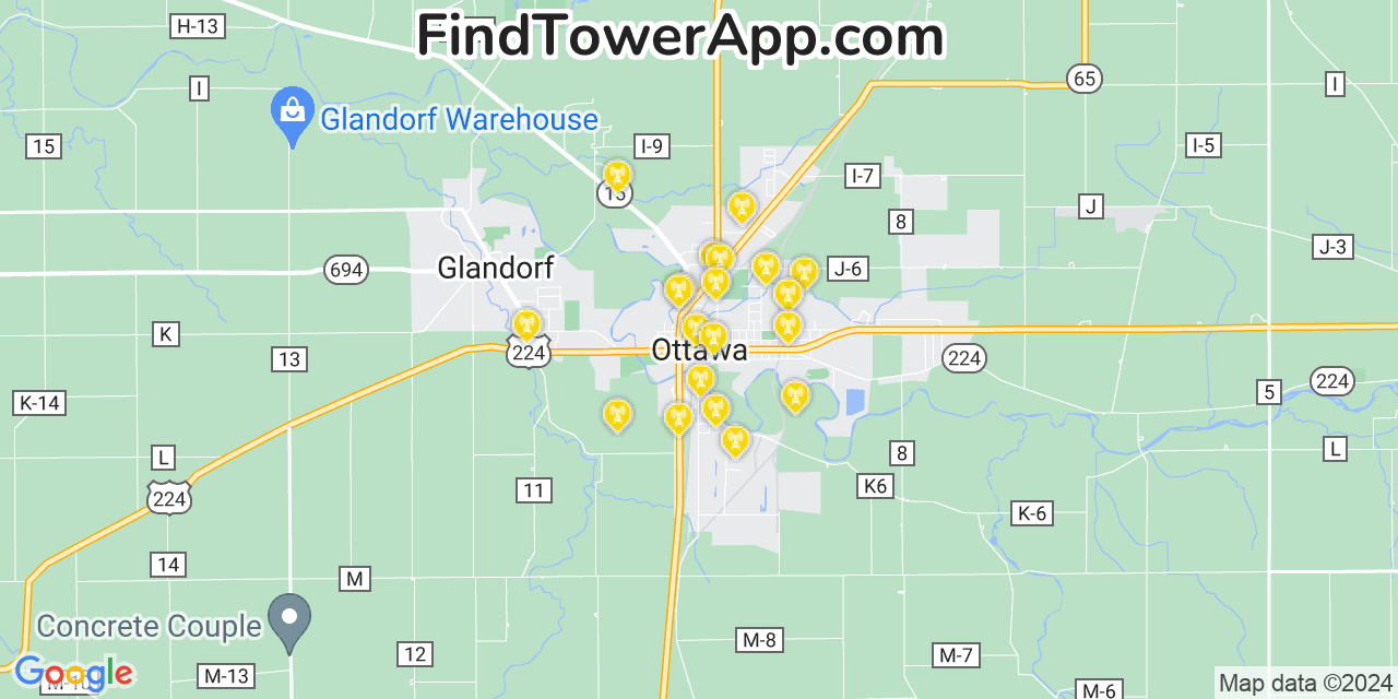 AT&T 4G/5G cell tower coverage map Ottawa, Ohio