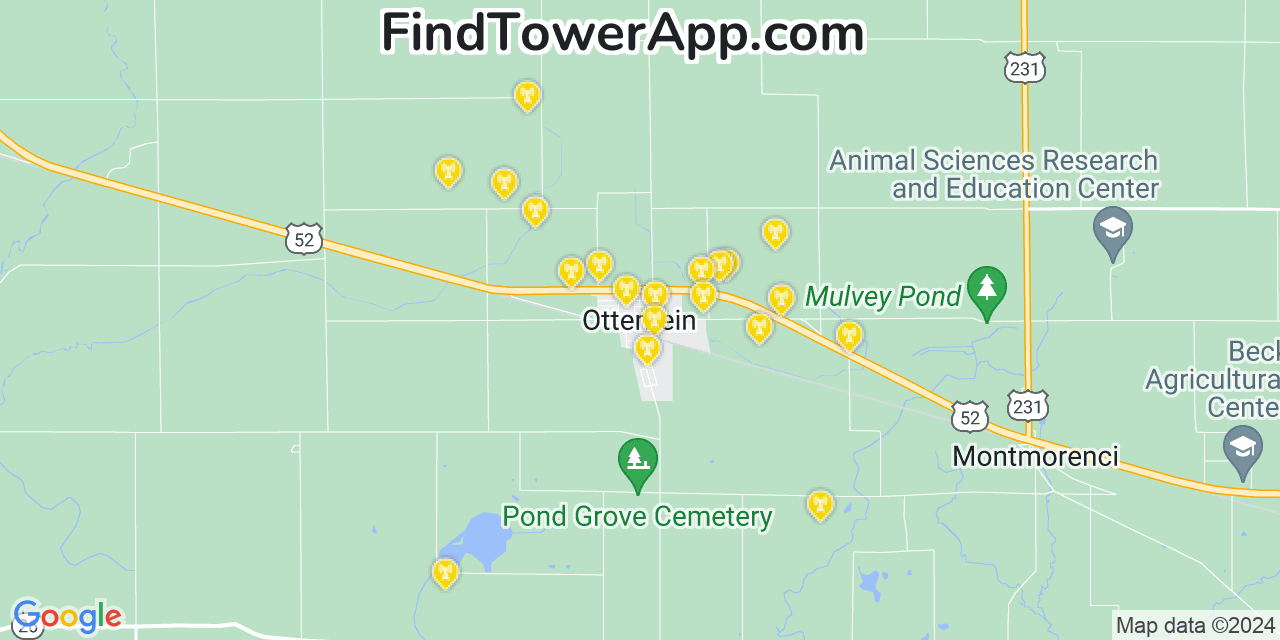 Verizon 4G/5G cell tower coverage map Otterbein, Indiana