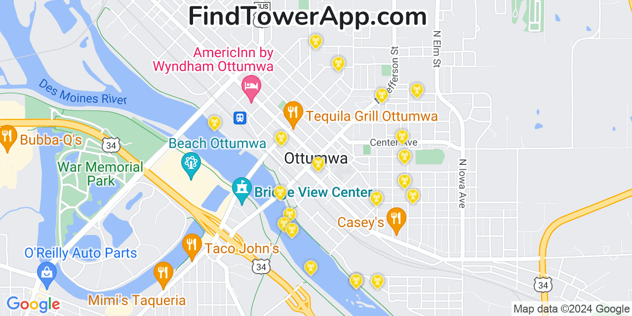 AT&T 4G/5G cell tower coverage map Ottumwa, Iowa