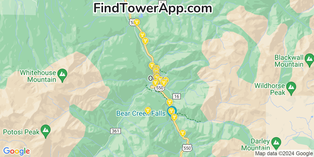 AT&T 4G/5G cell tower coverage map Ouray, Colorado