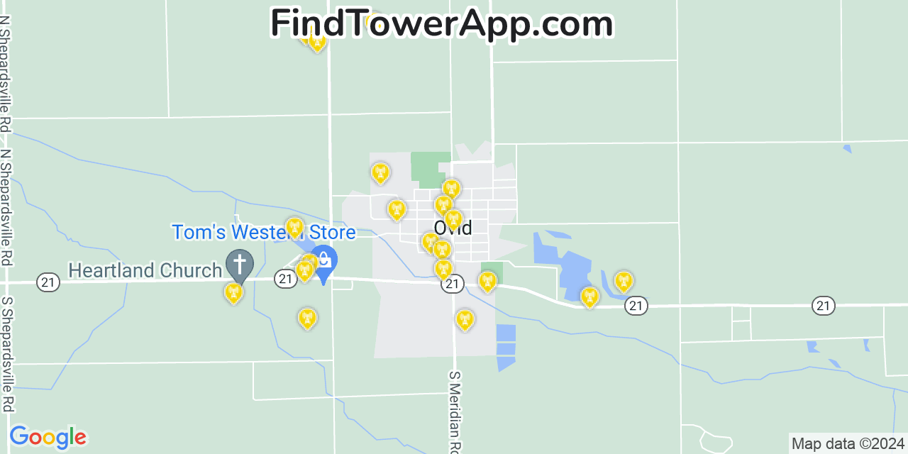 AT&T 4G/5G cell tower coverage map Ovid, Michigan