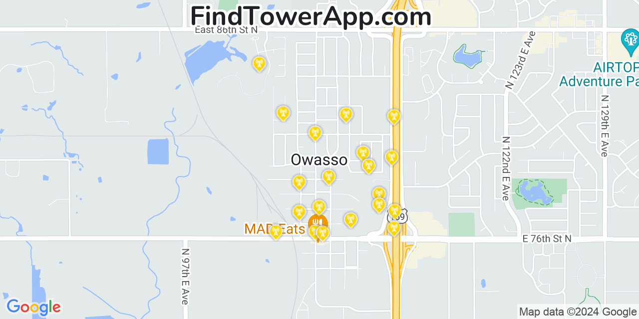 AT&T 4G/5G cell tower coverage map Owasso, Oklahoma