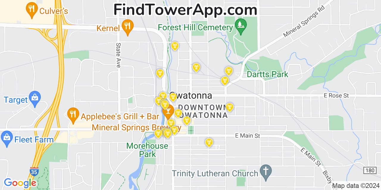 AT&T 4G/5G cell tower coverage map Owatonna, Minnesota