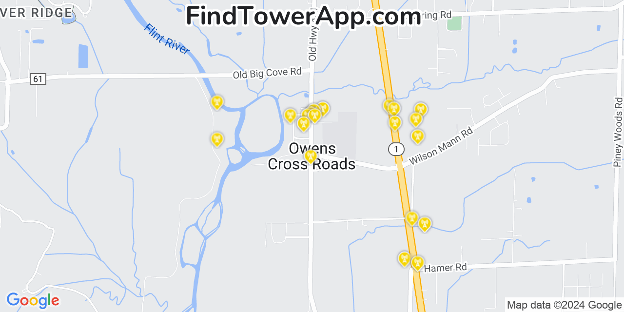 AT&T 4G/5G cell tower coverage map Owens Cross Roads, Alabama