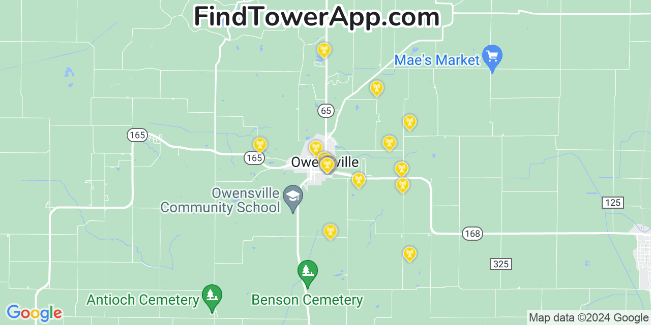 AT&T 4G/5G cell tower coverage map Owensville, Indiana