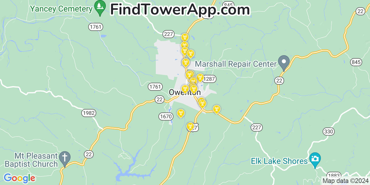 AT&T 4G/5G cell tower coverage map Owenton, Kentucky
