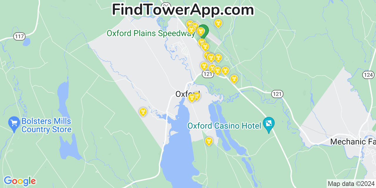 AT&T 4G/5G cell tower coverage map Oxford, Maine