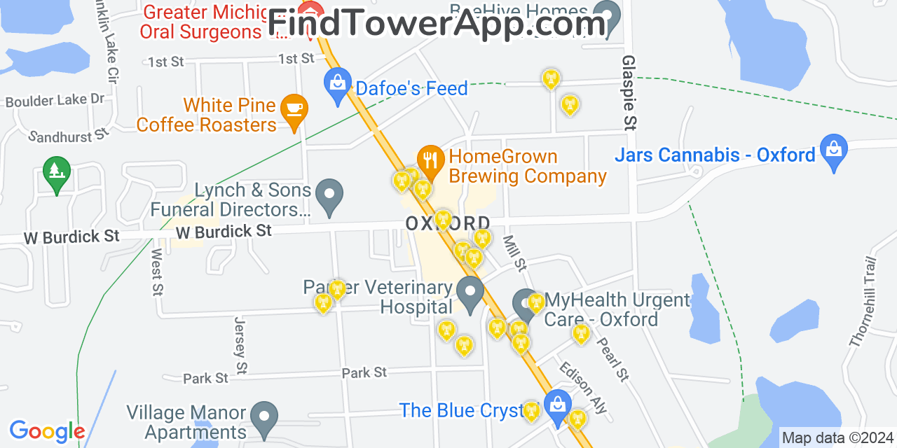 AT&T 4G/5G cell tower coverage map Oxford, Michigan