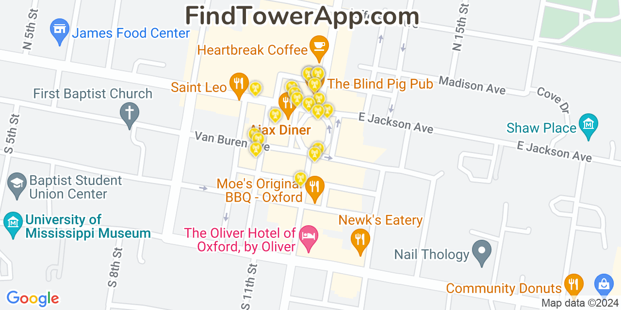 AT&T 4G/5G cell tower coverage map Oxford, Mississippi