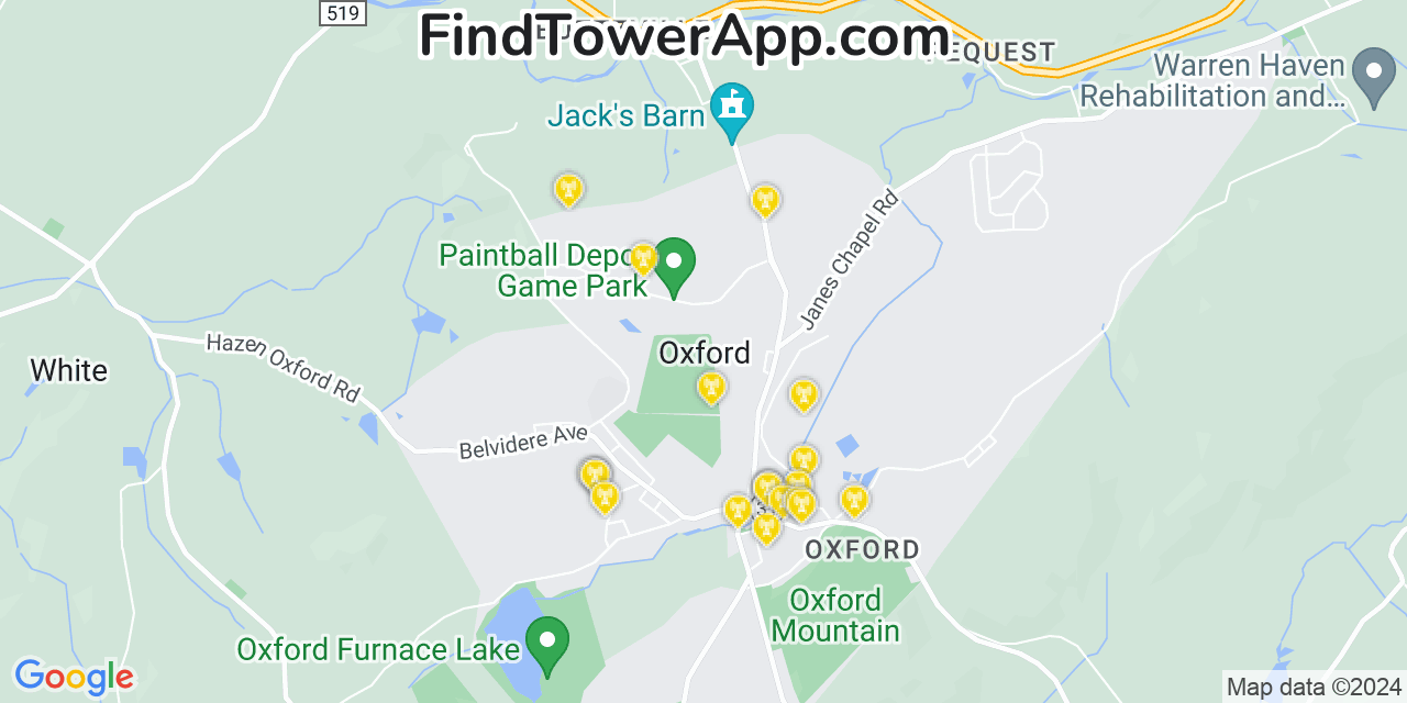 AT&T 4G/5G cell tower coverage map Oxford, New Jersey