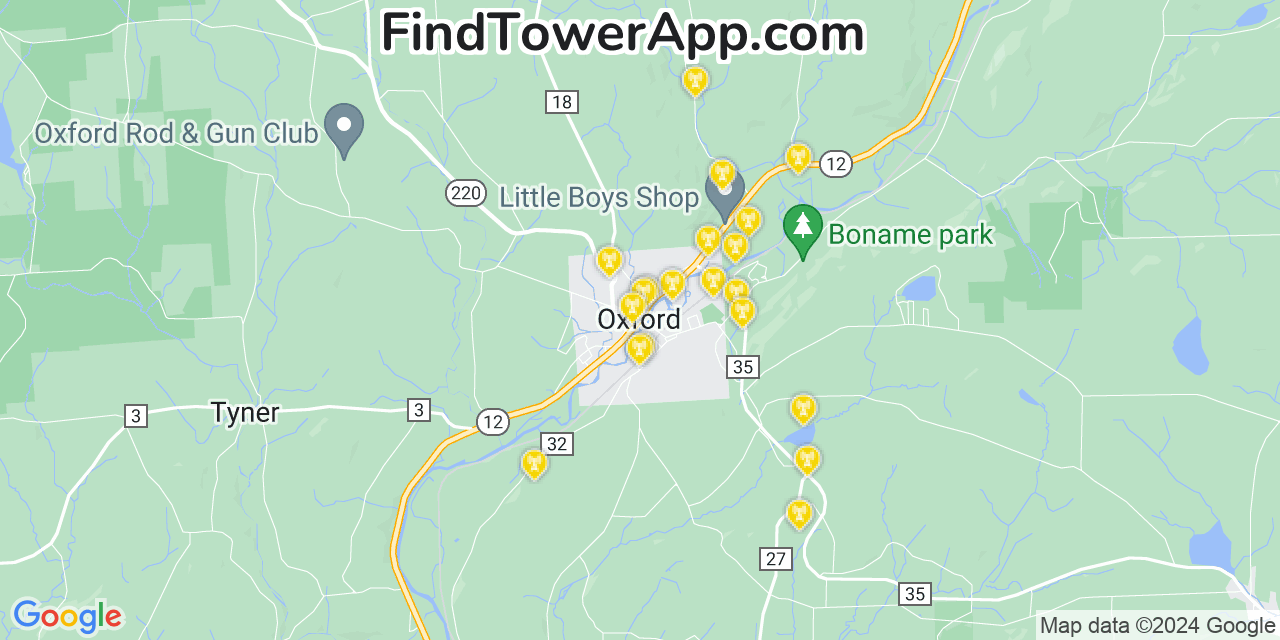 AT&T 4G/5G cell tower coverage map Oxford, New York