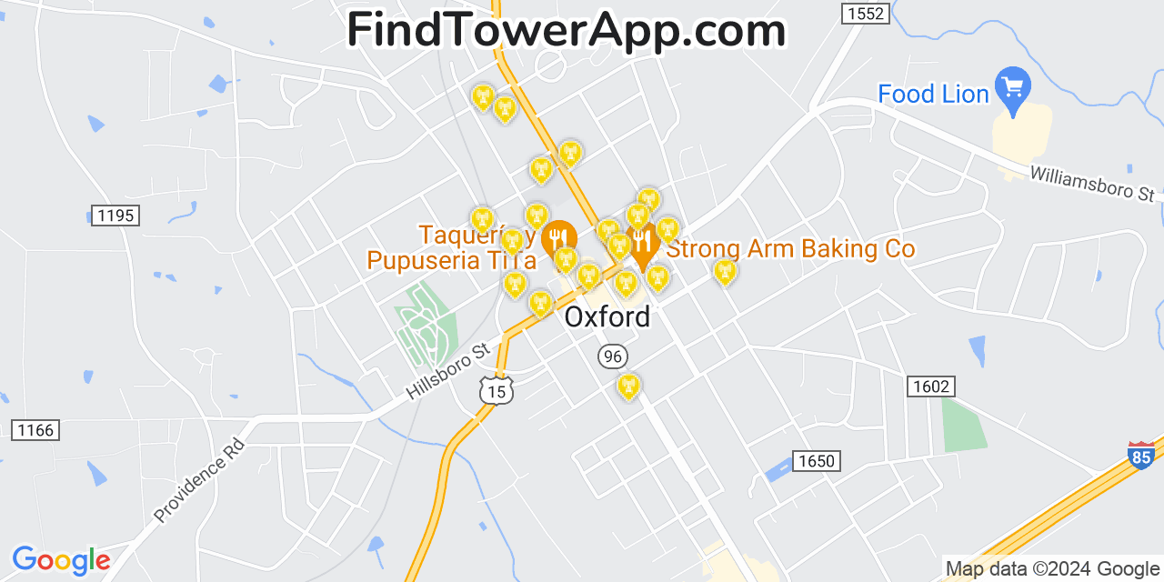 AT&T 4G/5G cell tower coverage map Oxford, North Carolina