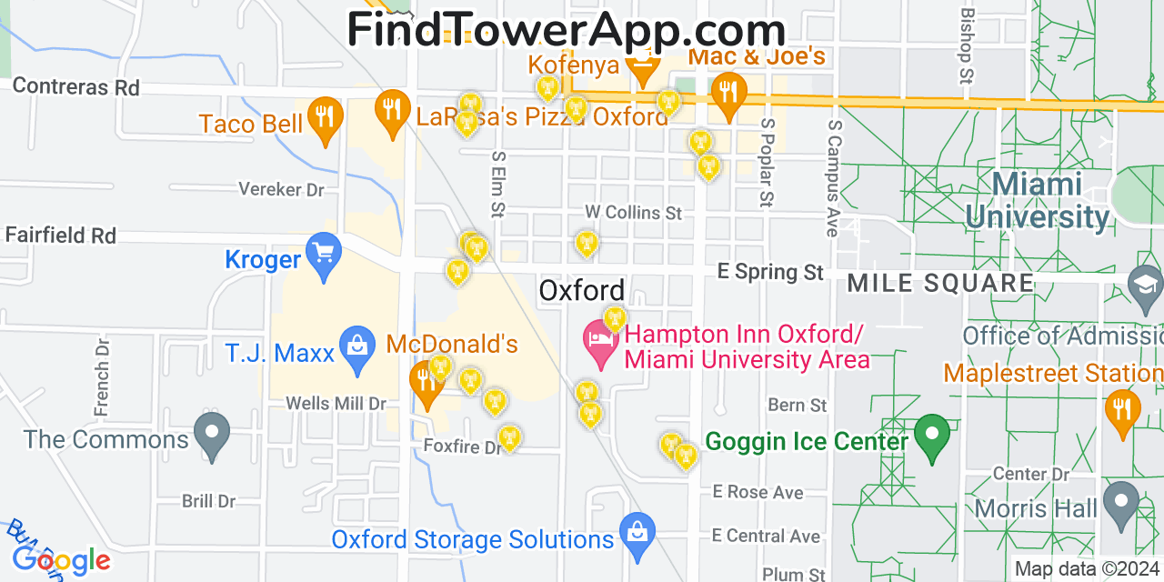 AT&T 4G/5G cell tower coverage map Oxford, Ohio