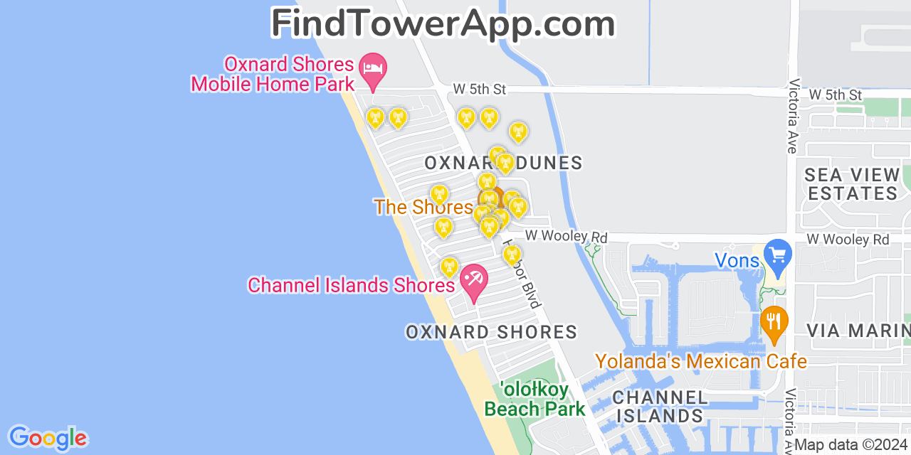 Verizon 4G/5G cell tower coverage map Oxnard Shores, California