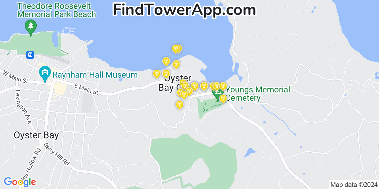 AT&T 4G/5G cell tower coverage map Oyster Bay Cove, New York