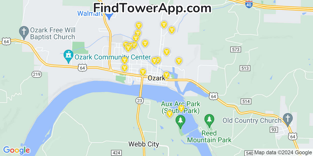 AT&T 4G/5G cell tower coverage map Ozark, Arkansas