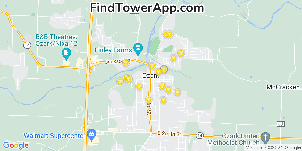 AT&T 4G/5G cell tower coverage map Ozark, Missouri