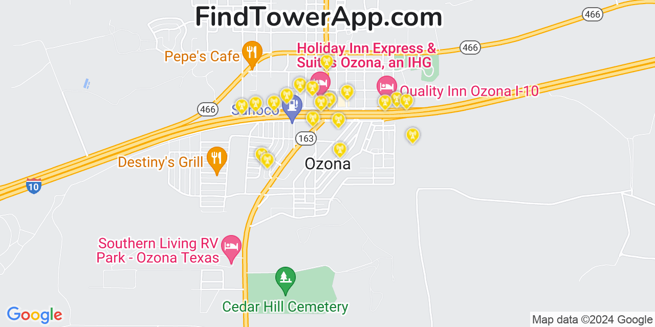 Verizon 4G/5G cell tower coverage map Ozona, Texas