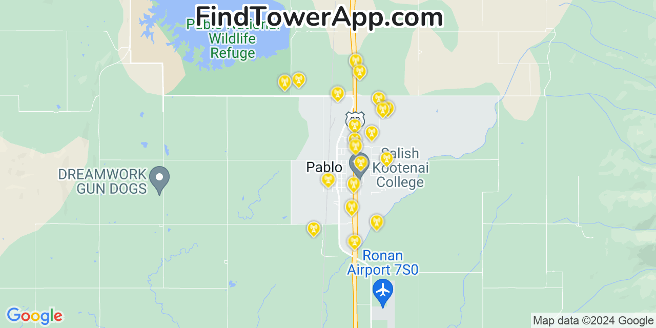 AT&T 4G/5G cell tower coverage map Pablo, Montana