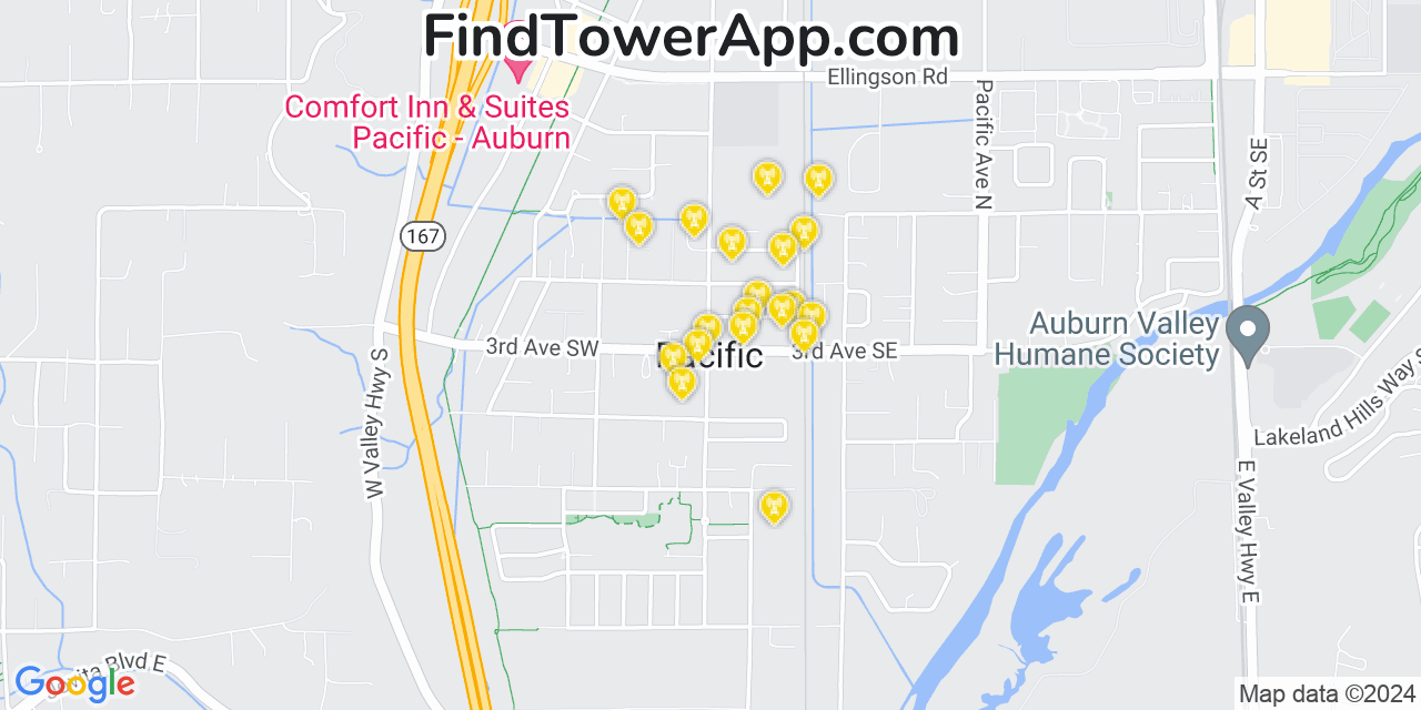 T-Mobile 4G/5G cell tower coverage map Pacific, Washington