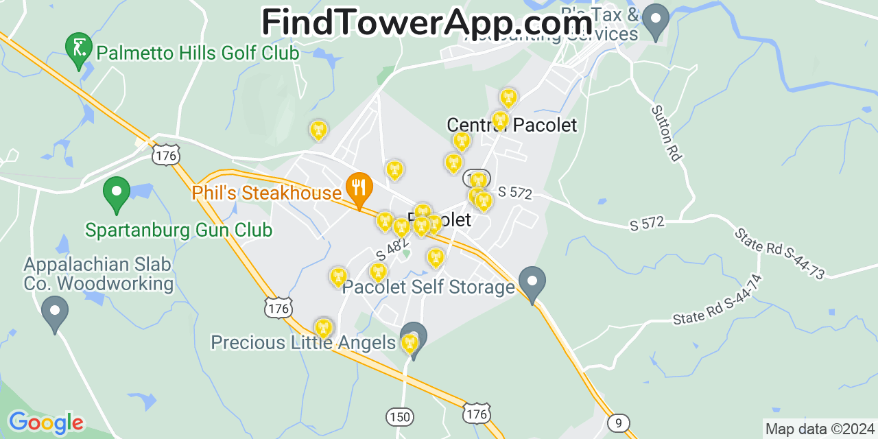 AT&T 4G/5G cell tower coverage map Pacolet, South Carolina