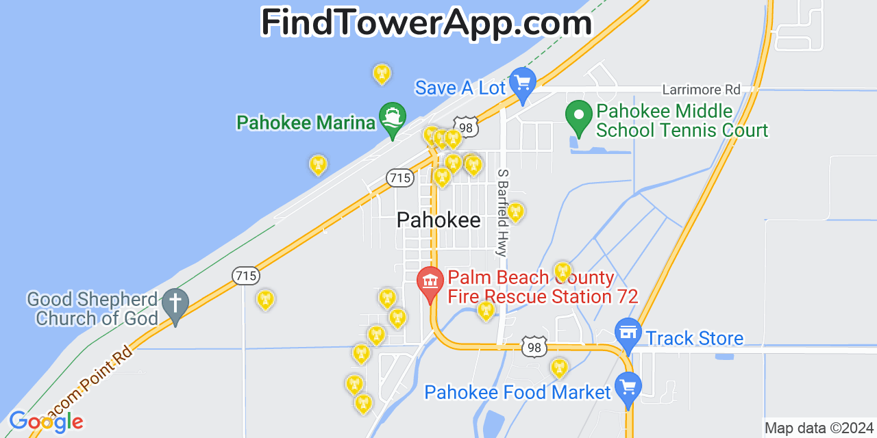 AT&T 4G/5G cell tower coverage map Pahokee, Florida