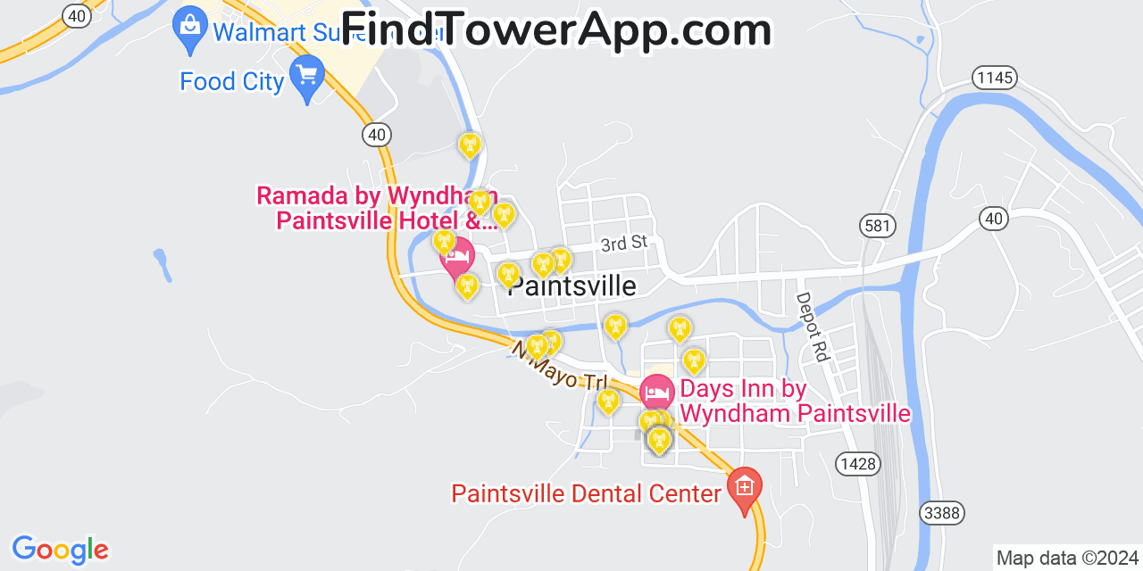 AT&T 4G/5G cell tower coverage map Paintsville, Kentucky