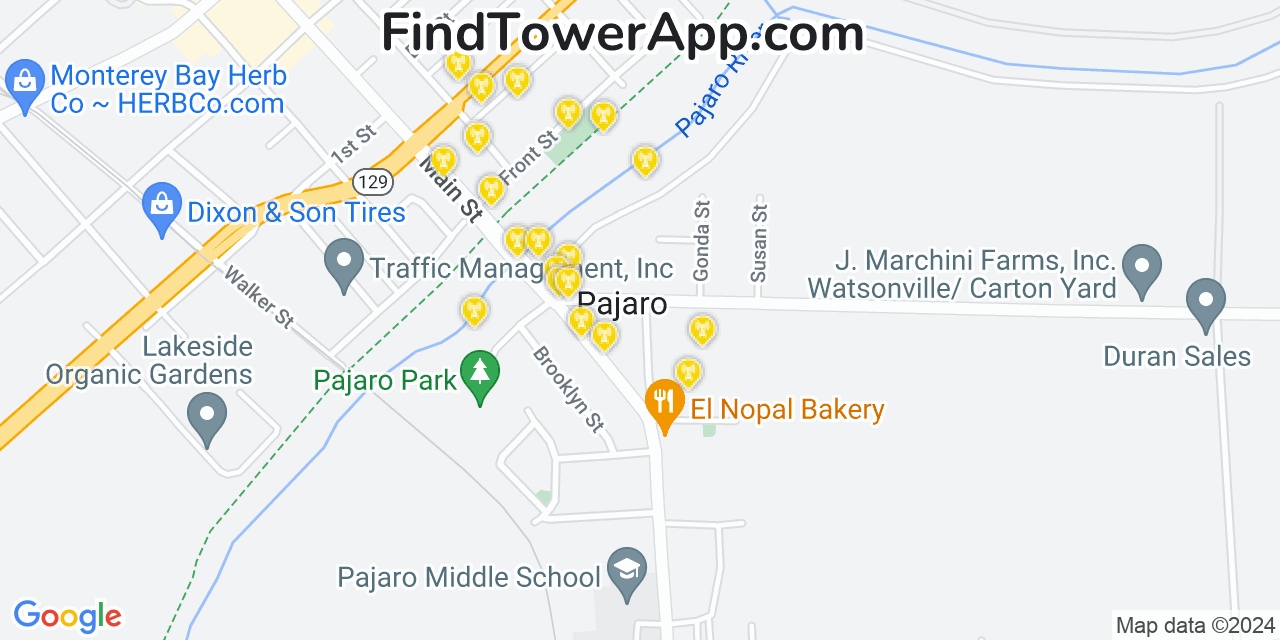 Verizon 4G/5G cell tower coverage map Pajaro, California