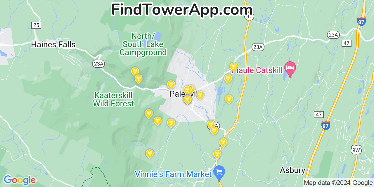 AT&T 4G/5G cell tower coverage map Palenville, New York