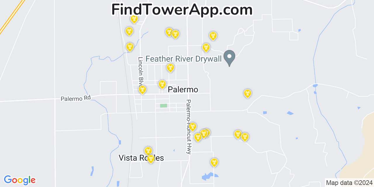 AT&T 4G/5G cell tower coverage map Palermo, California