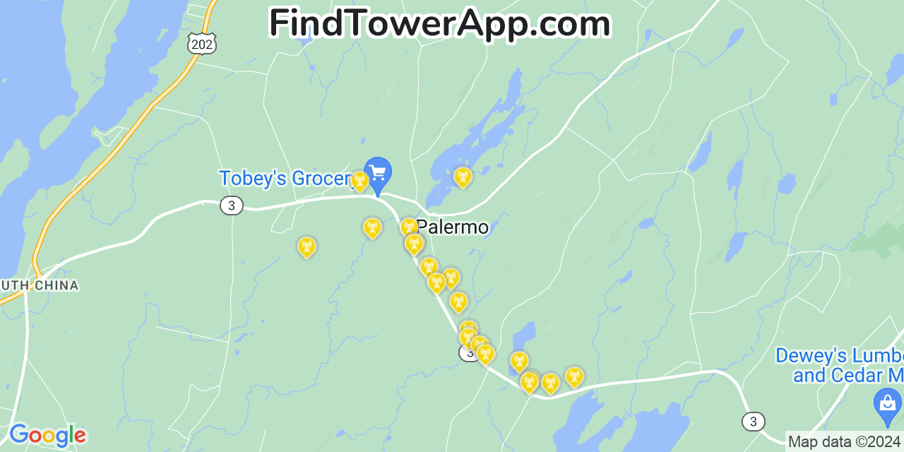 AT&T 4G/5G cell tower coverage map Palermo, Maine
