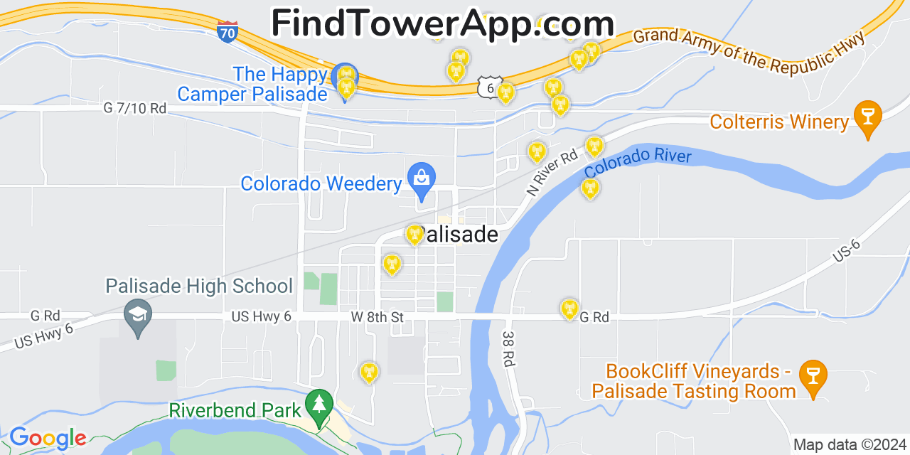AT&T 4G/5G cell tower coverage map Palisade, Colorado