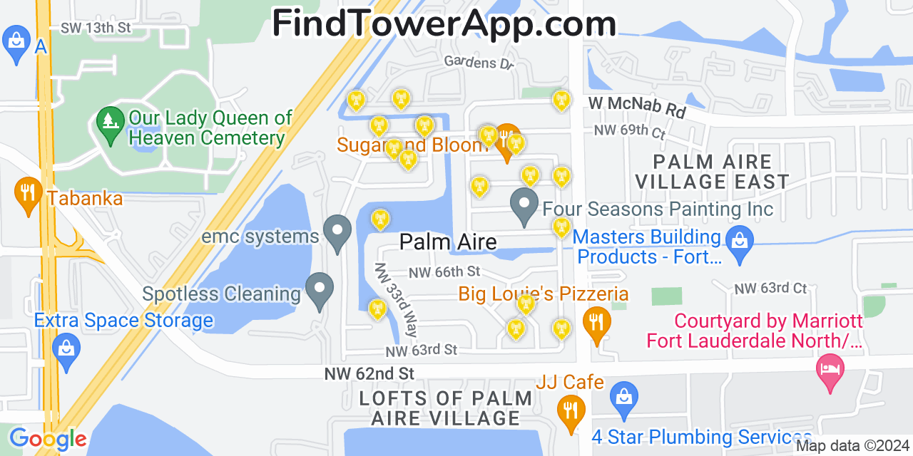 AT&T 4G/5G cell tower coverage map Palm Aire, Florida