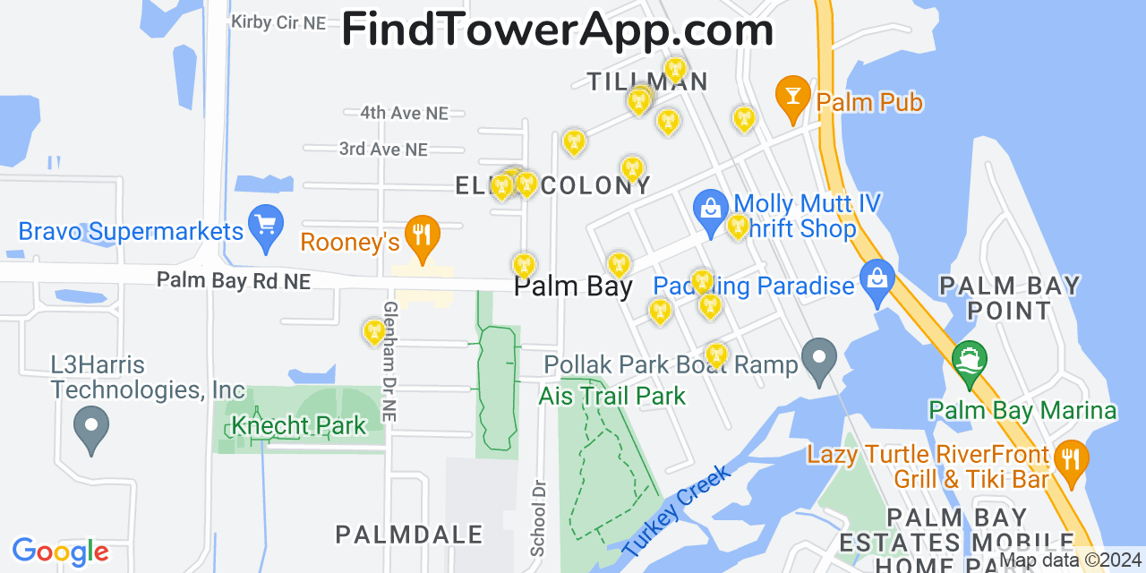 AT&T 4G/5G cell tower coverage map Palm Bay, Florida