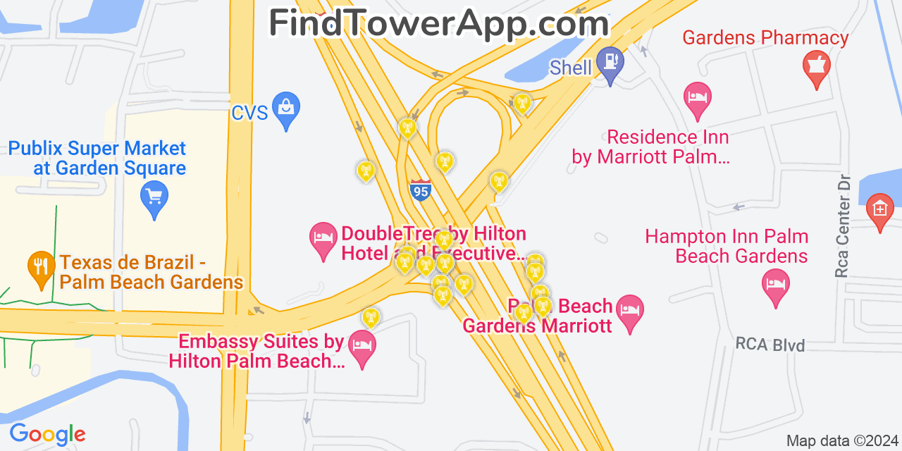 AT&T 4G/5G cell tower coverage map Palm Beach Gardens, Florida