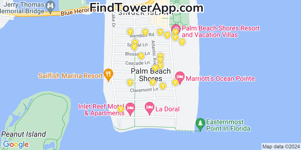 Verizon 4G/5G cell tower coverage map Palm Beach Shores, Florida