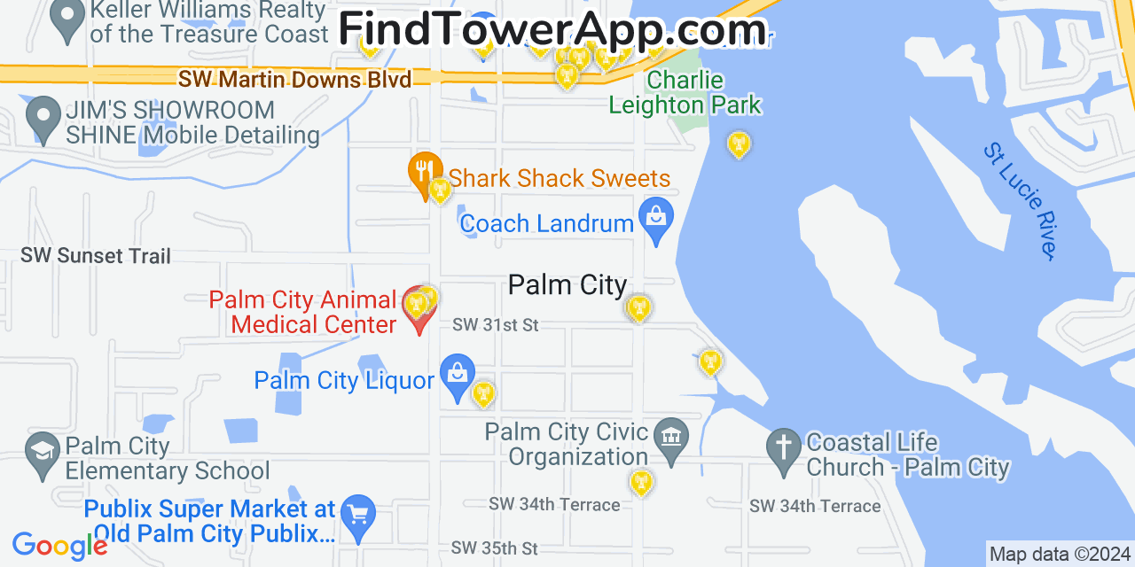 T-Mobile 4G/5G cell tower coverage map Palm City, Florida