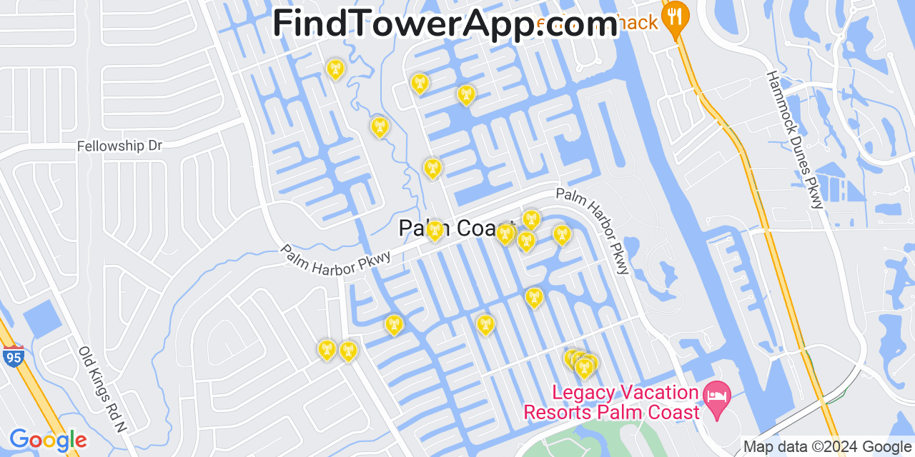 Verizon 4G/5G cell tower coverage map Palm Coast, Florida