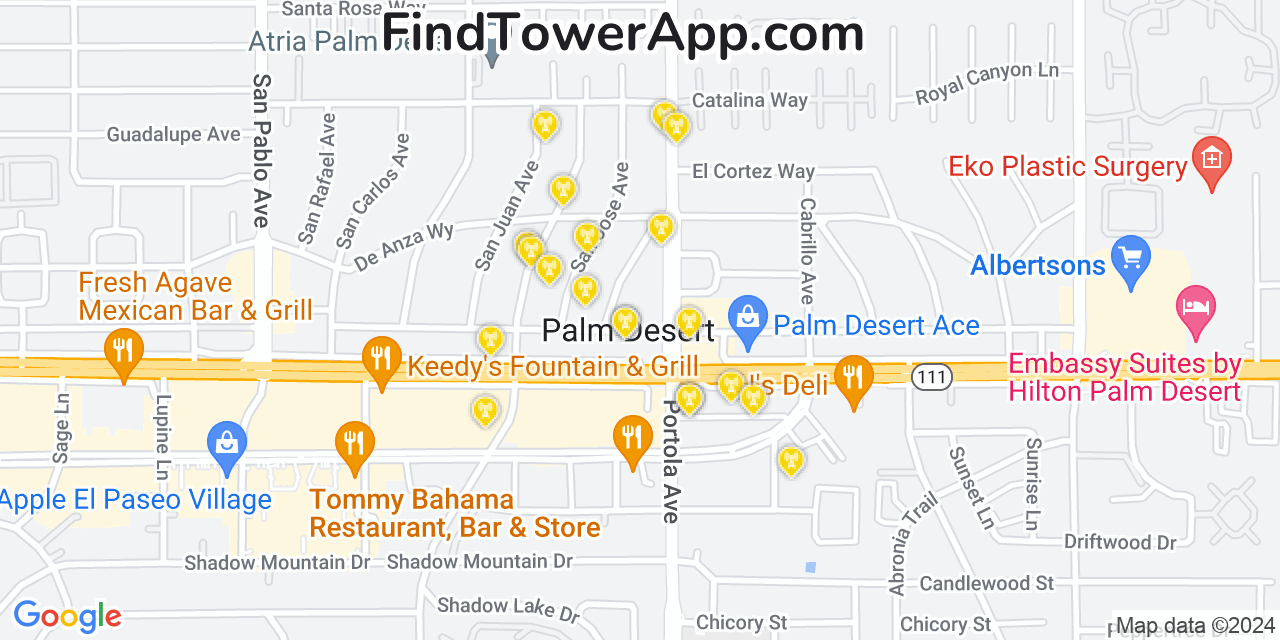 Verizon 4G/5G cell tower coverage map Palm Desert, California