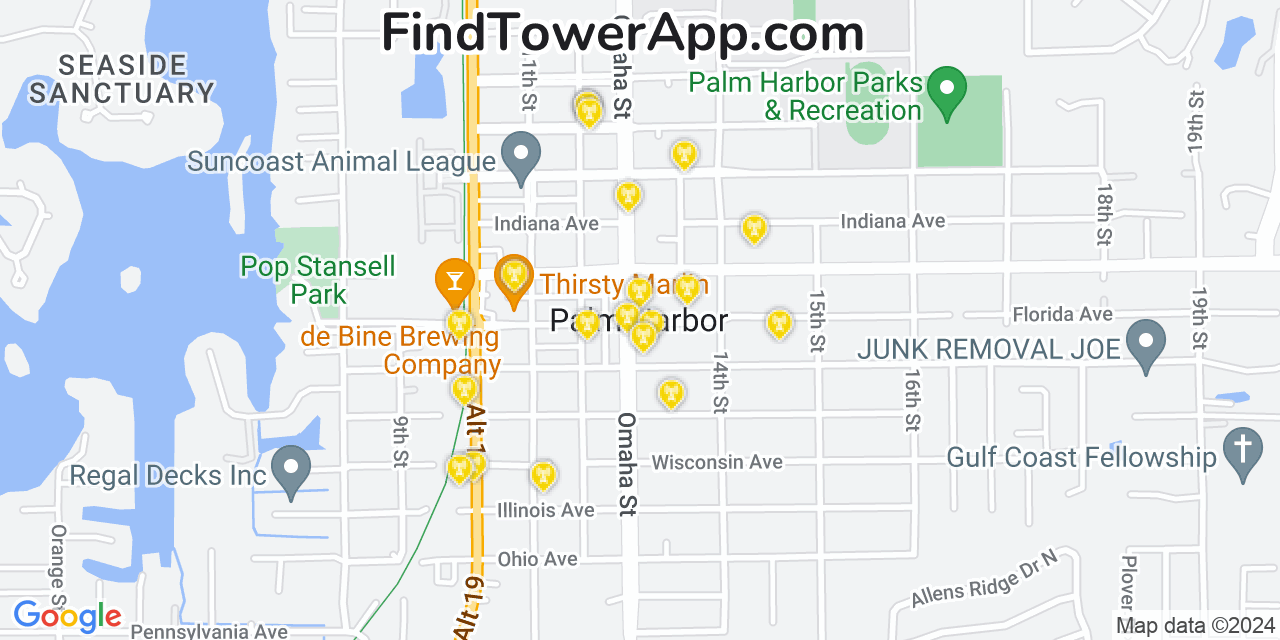 AT&T 4G/5G cell tower coverage map Palm Harbor, Florida
