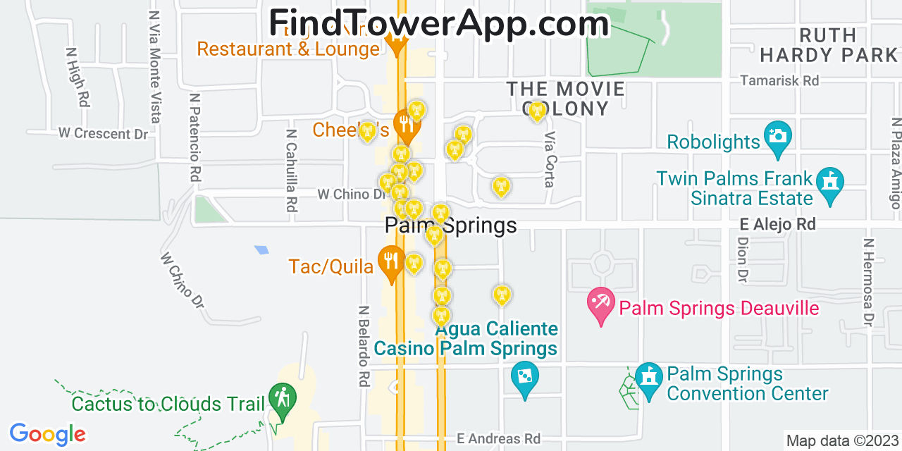 AT&T 4G/5G cell tower coverage map Palm Springs, California
