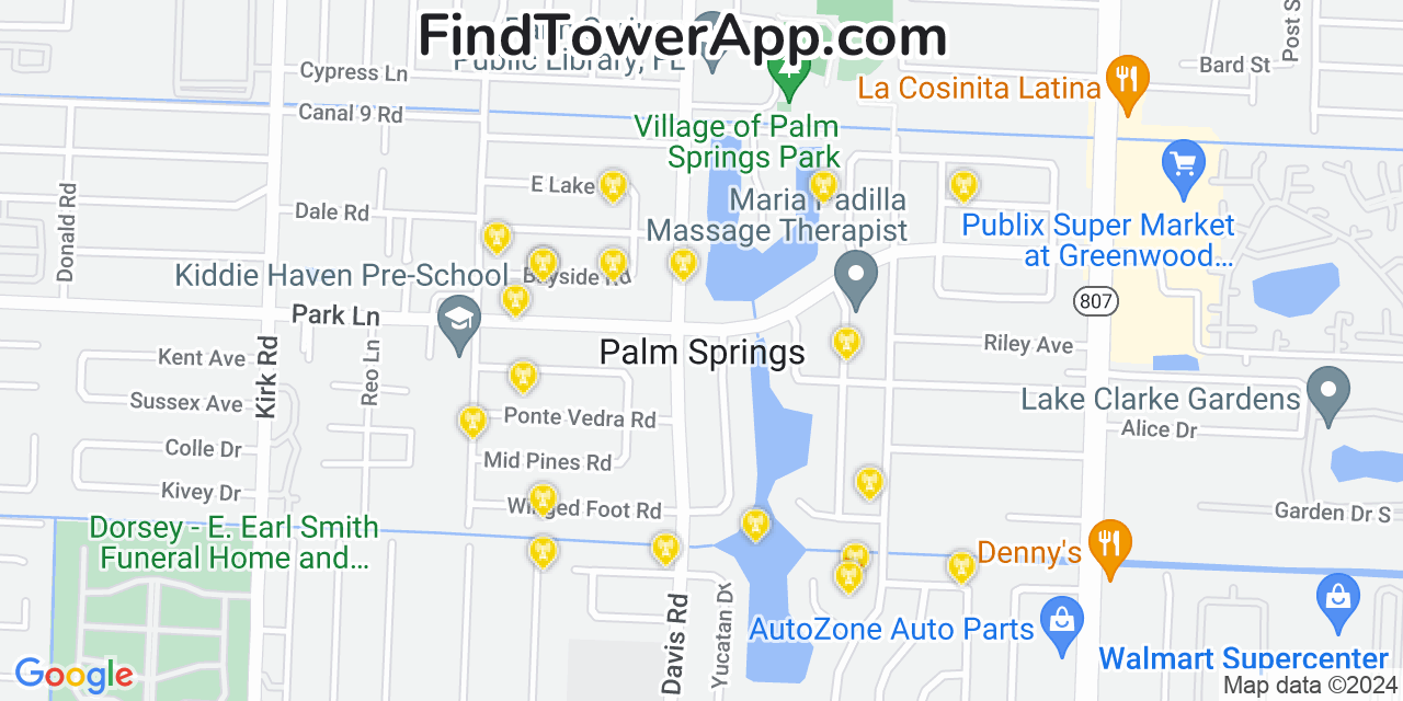 AT&T 4G/5G cell tower coverage map Palm Springs, Florida