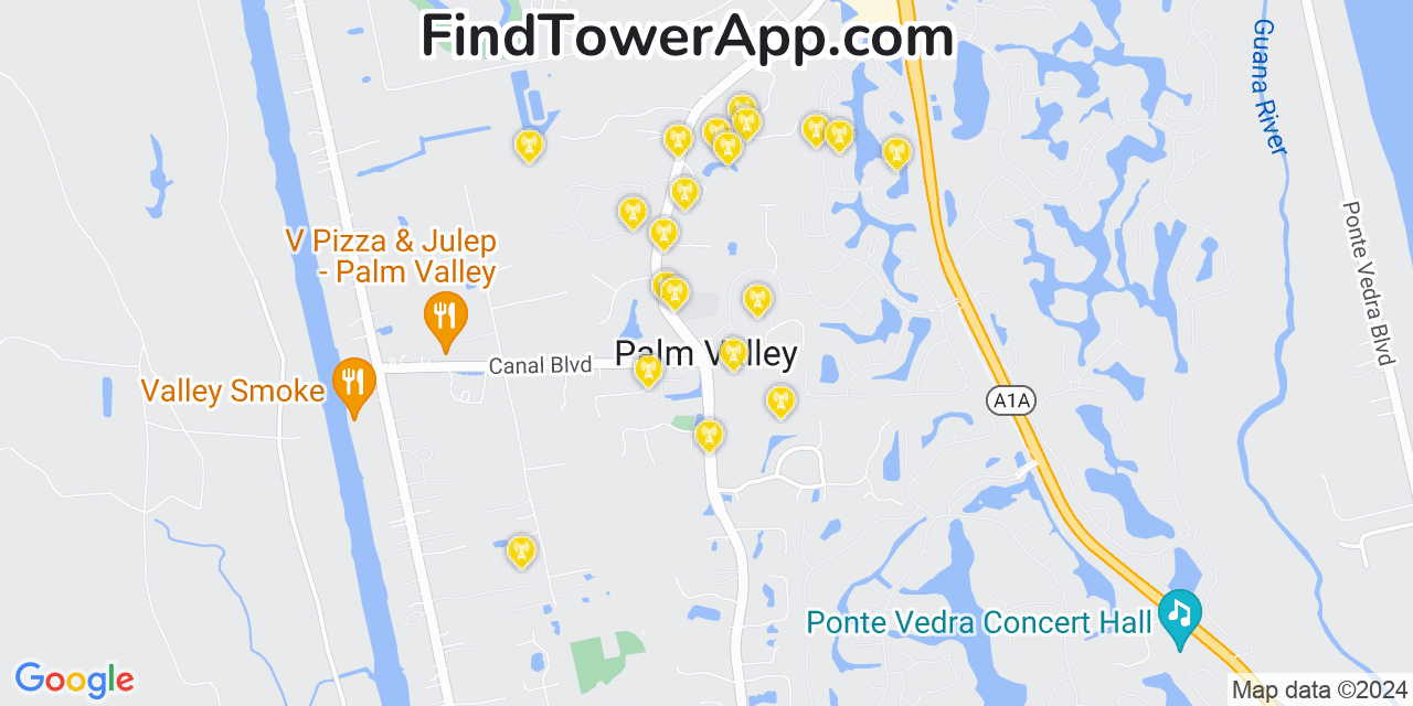 AT&T 4G/5G cell tower coverage map Palm Valley, Florida