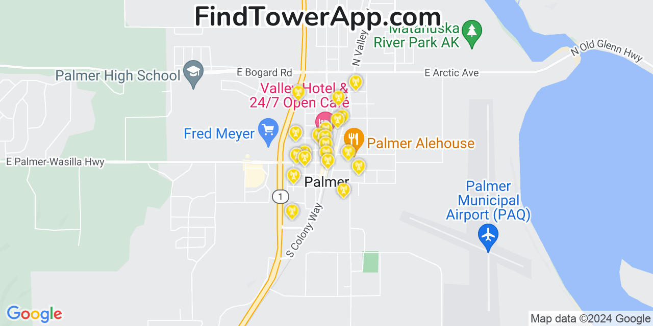 AT&T 4G/5G cell tower coverage map Palmer, Alaska