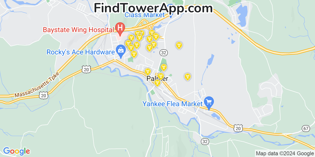 AT&T 4G/5G cell tower coverage map Palmer, Massachusetts