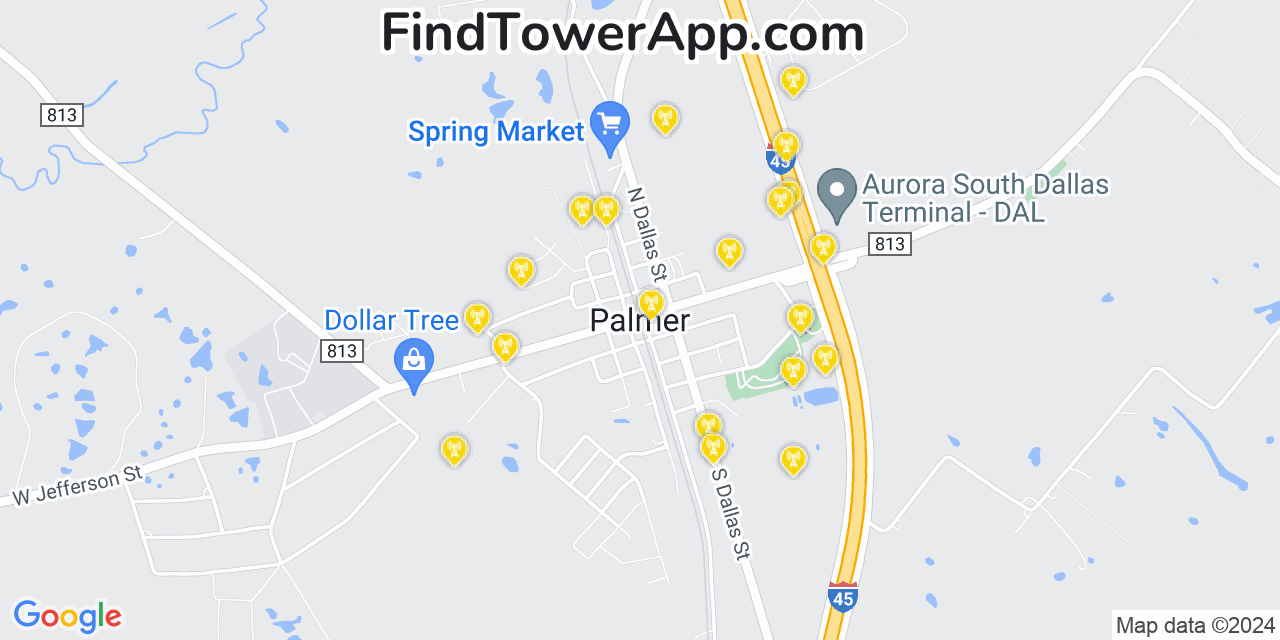 AT&T 4G/5G cell tower coverage map Palmer, Texas
