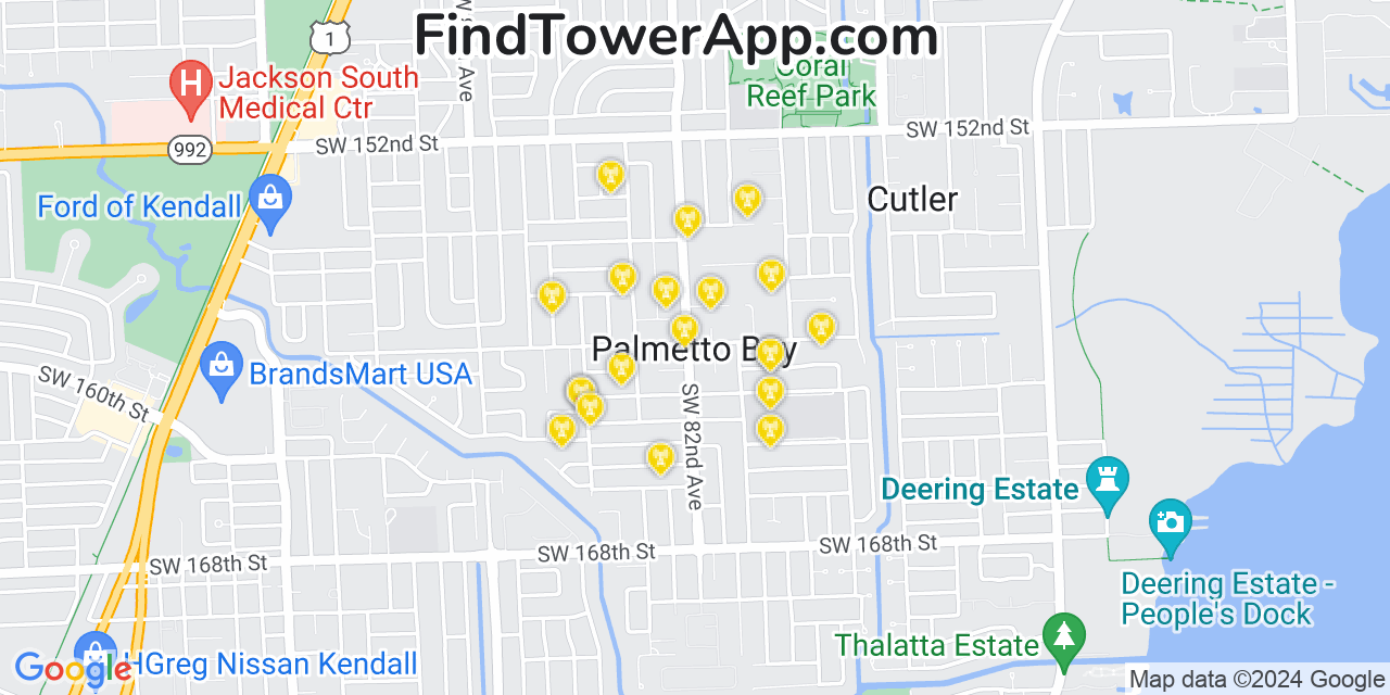 AT&T 4G/5G cell tower coverage map Palmetto Bay, Florida
